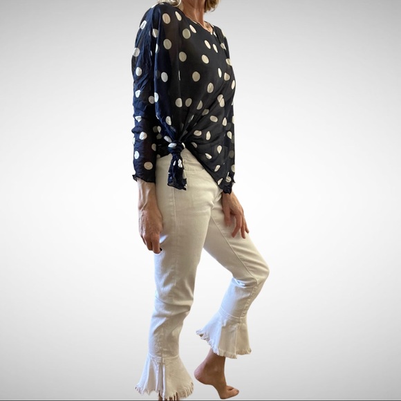 Charlie B Navy/White Polka Dot Blouse XS - Picture 2 of 5